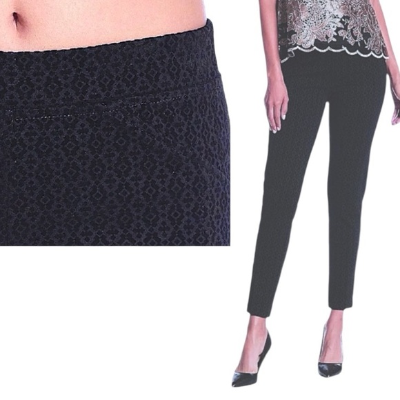 Nanette Lepore Skinny Flocked Pants 10 Large Black Textured Dress Up or Down NWT - Picture 1 of 13